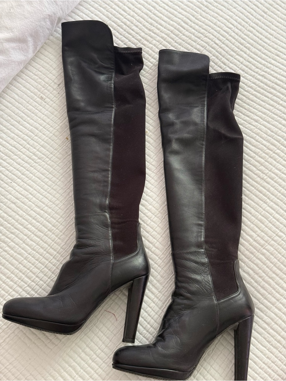Stuart Weitzman 5050 Black Leather Stretch OTK High Heel Boots